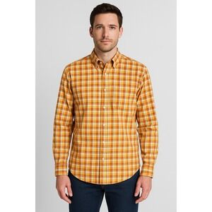 Hickey Freeman Men Large Gold‎ Plaid Long Sleeve Western Preppy Shirt Classic
